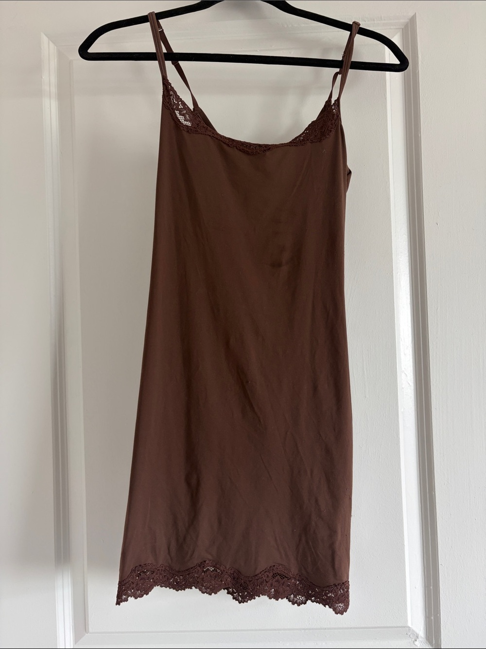 Skims Cocoa Brown Lace Slip Dress